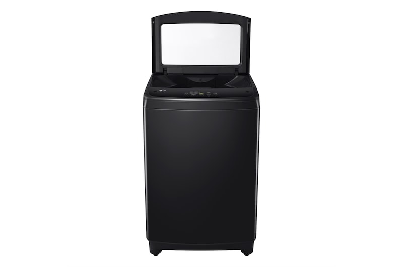 Vista frontal de perfil tapa levantada Lavadora Carga Superior LG WT18MVTB
